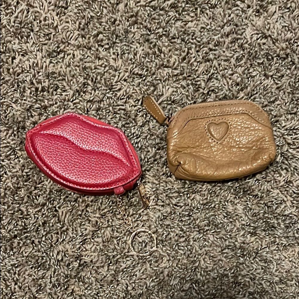 Brighton Pink Lips Coin Purse and Tan Heart Pouch